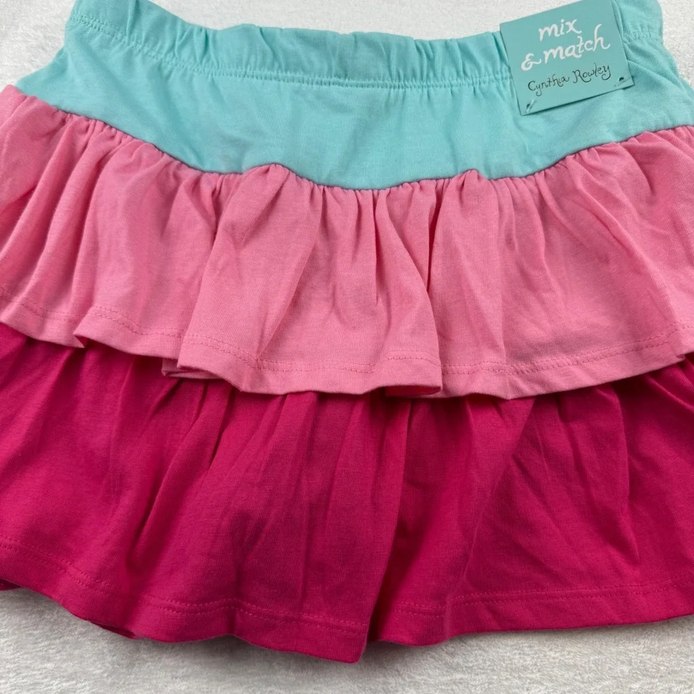 Cynthia Rowley Skort Girls M 7/8 Pink Blue Tiered Ruffle Skirt Shorts Bow NWT - Picture 5 of 5